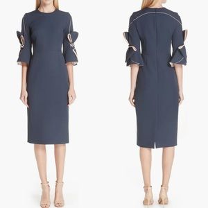 Roksanda Lavette Ribbon Sleeve Dress midi length blue pink semi fitted